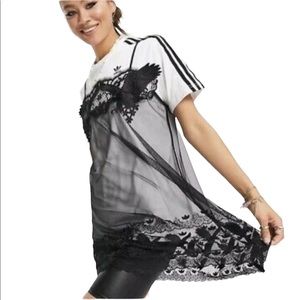 New ADIDAS ORIGINALS X DRY CLEAN ONLY Lace T-Shirt Dress White Black Sz 36/ S